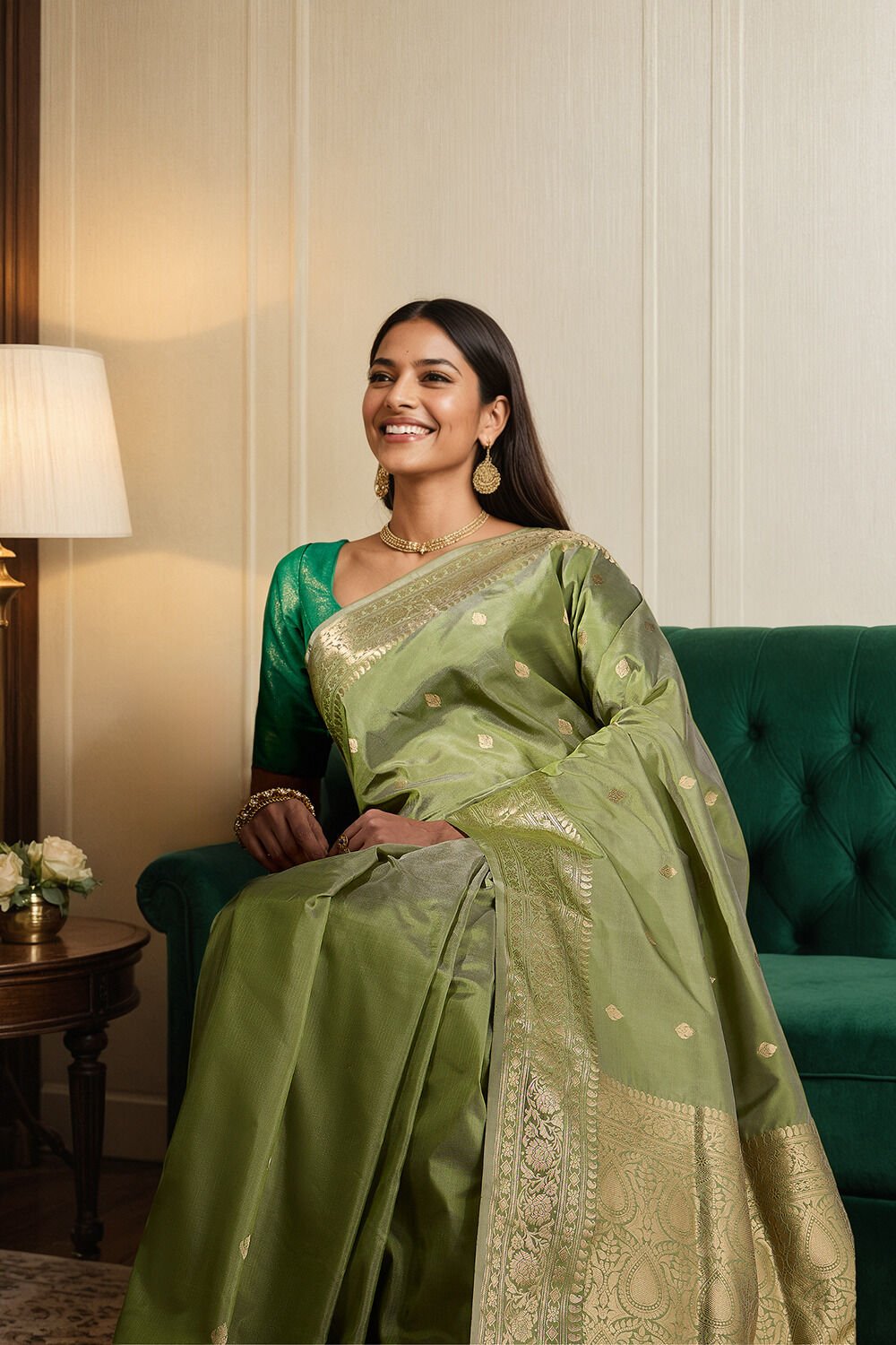 Green Silk Viscose Kadwa Saree image number null