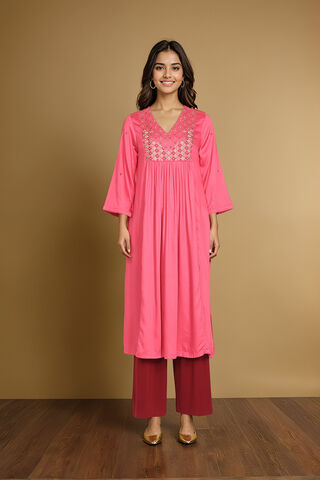 Pink Embroidered Modal Kurta thumbnail image number null