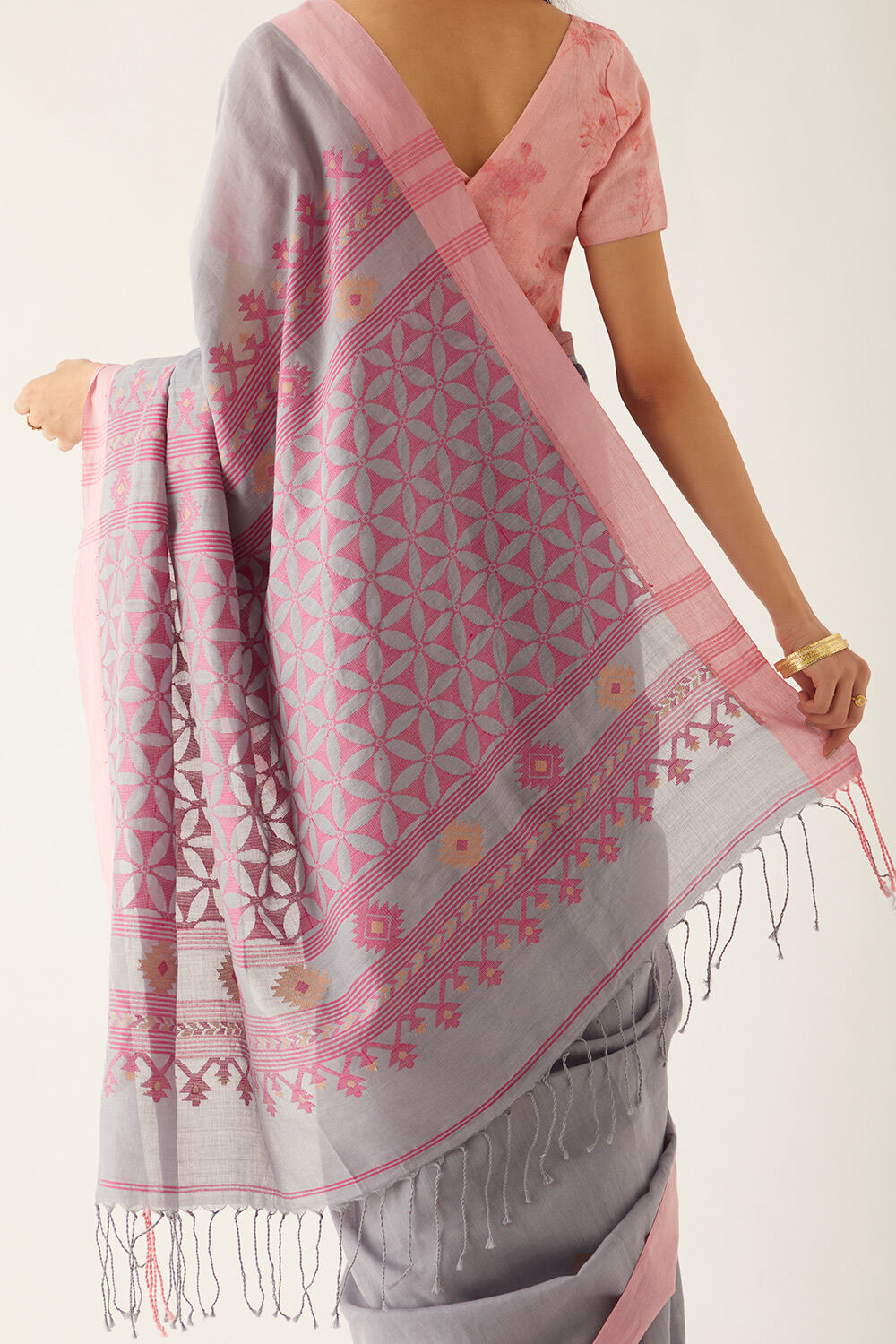 Grey Pure Cotton Bengal Saree image number null