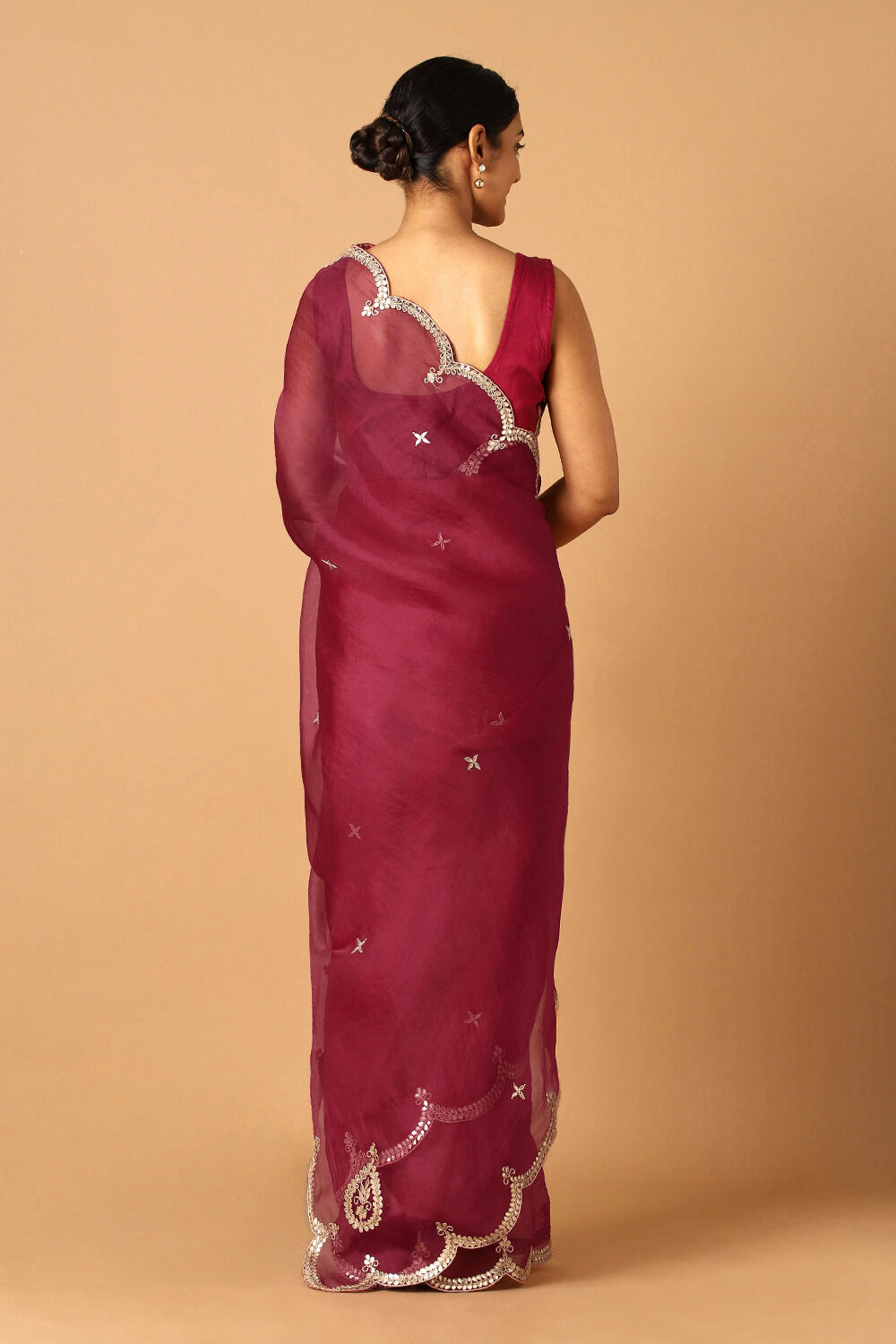 Red Pure Organza Gota Patthi Saree image number null
