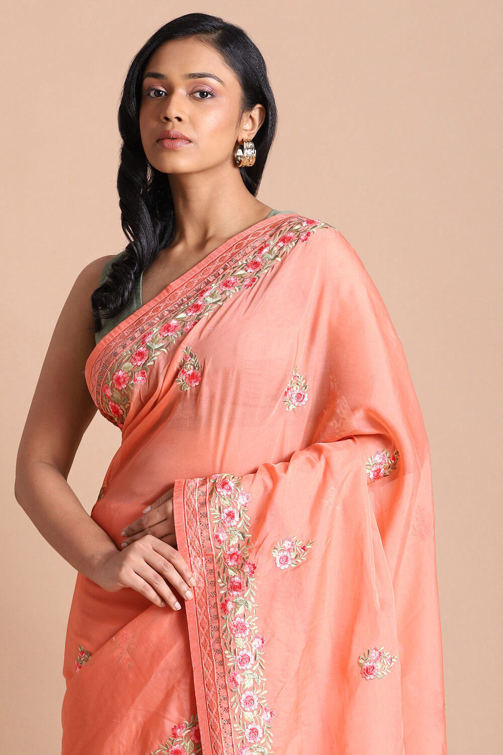 Light Pure Pink Embroidered Saree image number null