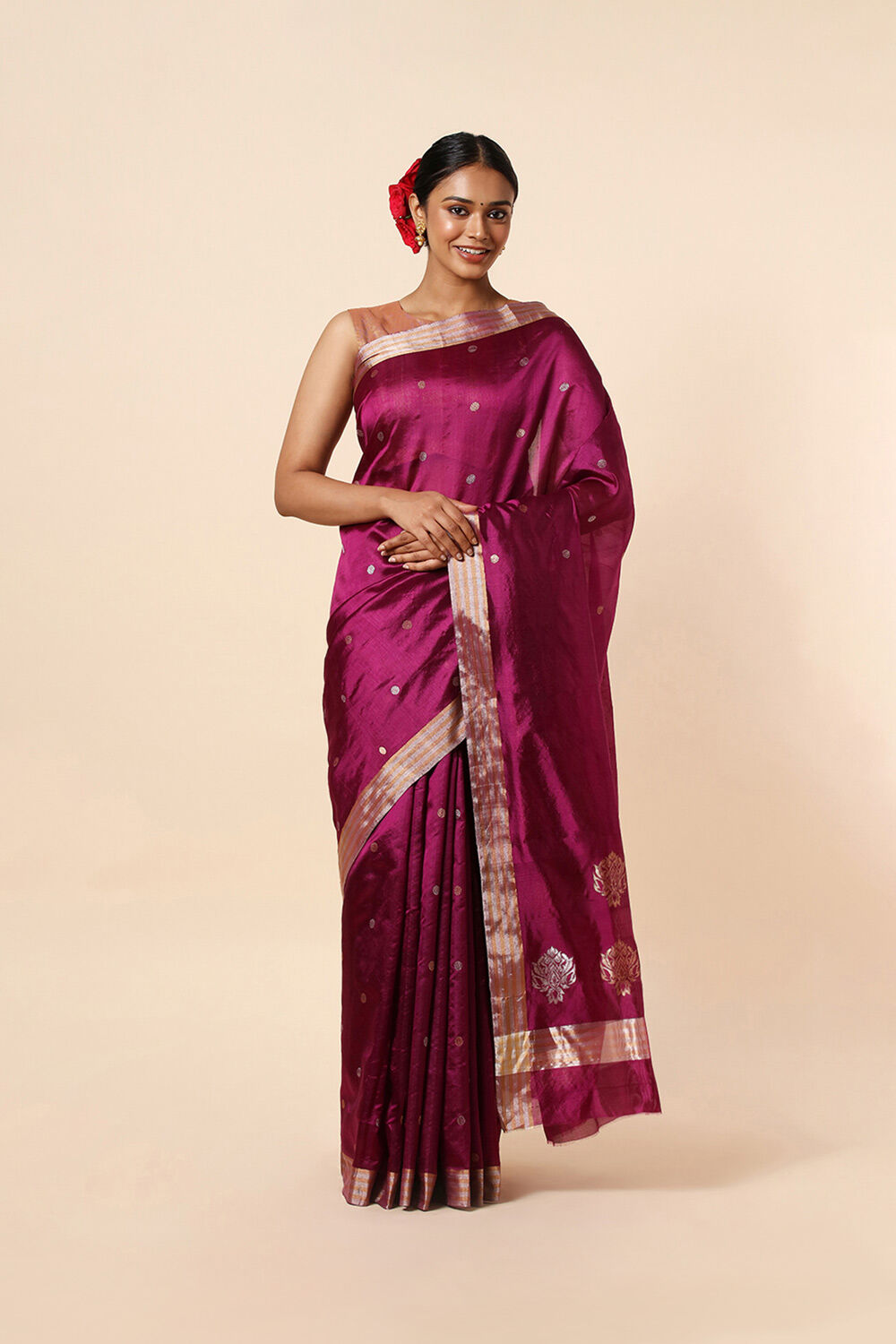 Dark Pure Pink Silk Chanderi Saree image number null