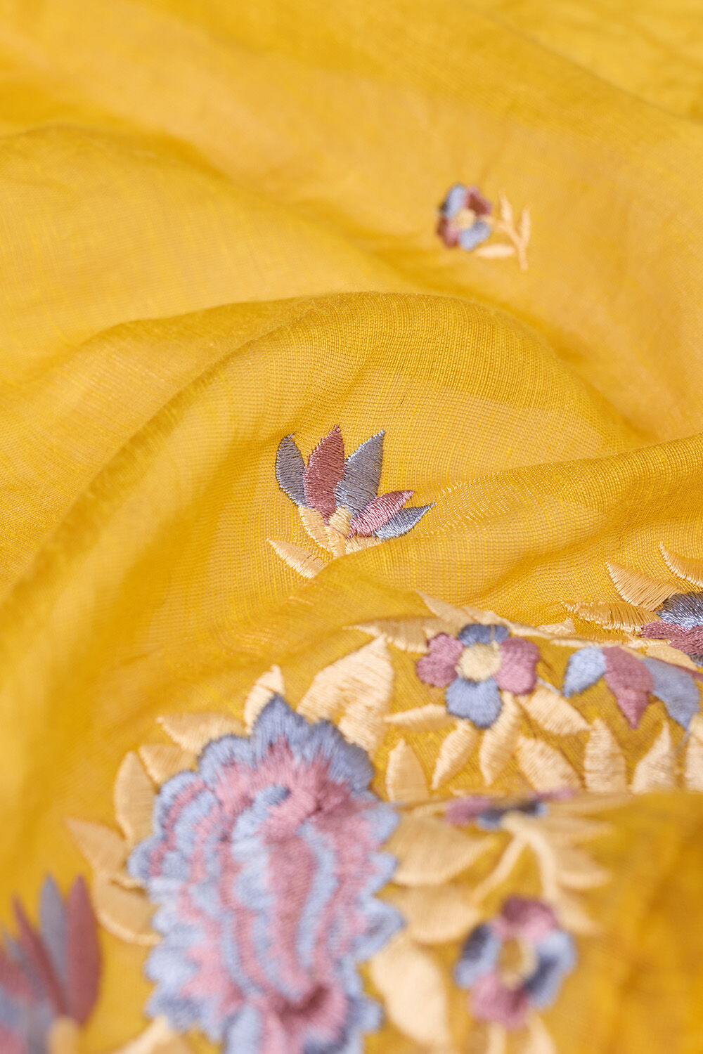 Yellow Tissue Lyocell Linen Embroidered Saree image number null