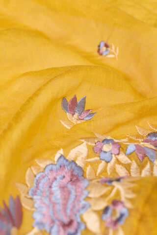 Yellow Tissue Lyocell Linen Embroidered Saree thumbnail image number null