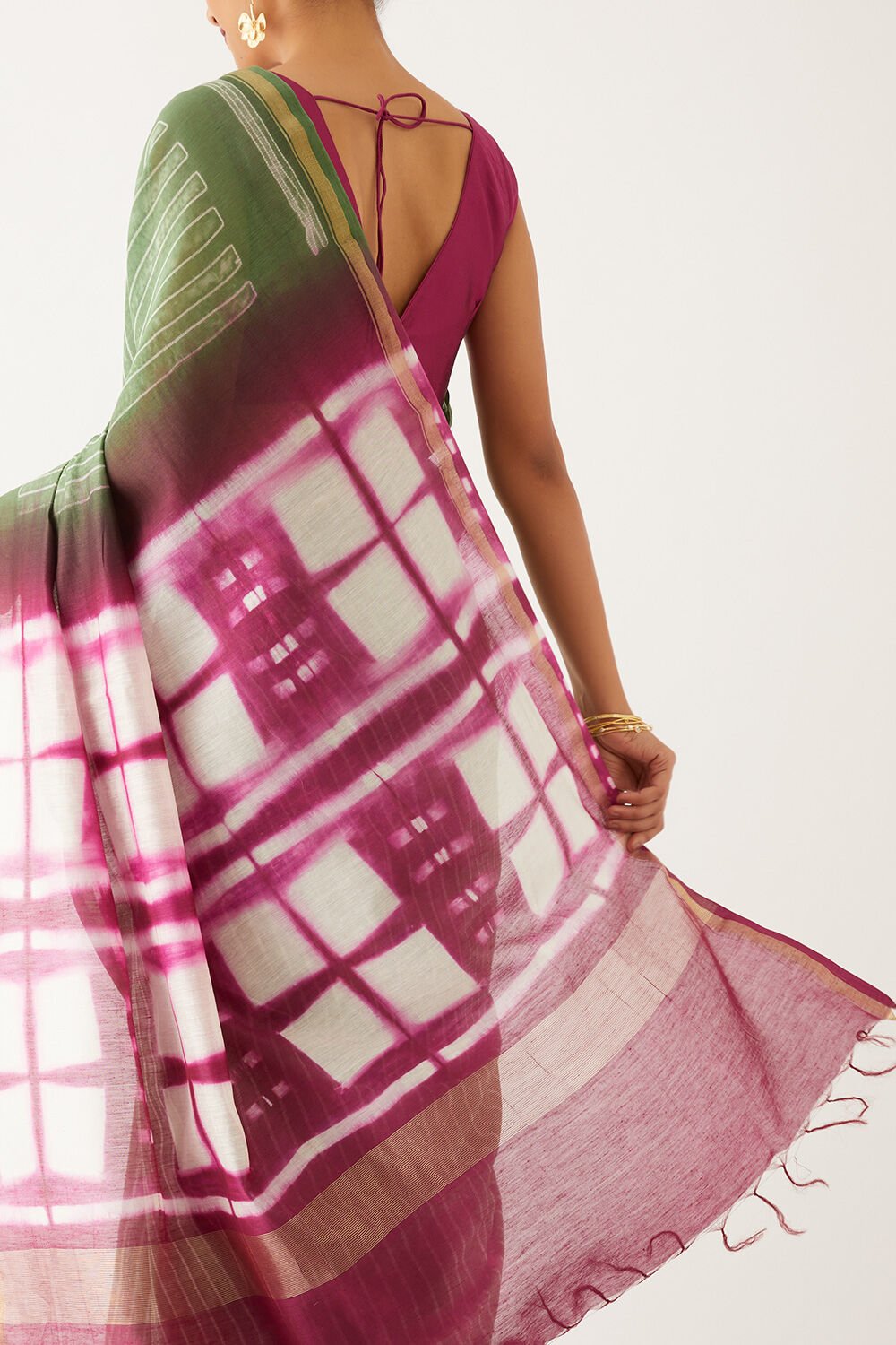 Dark Green Pure Silk Cotton Shibori Saree image number null