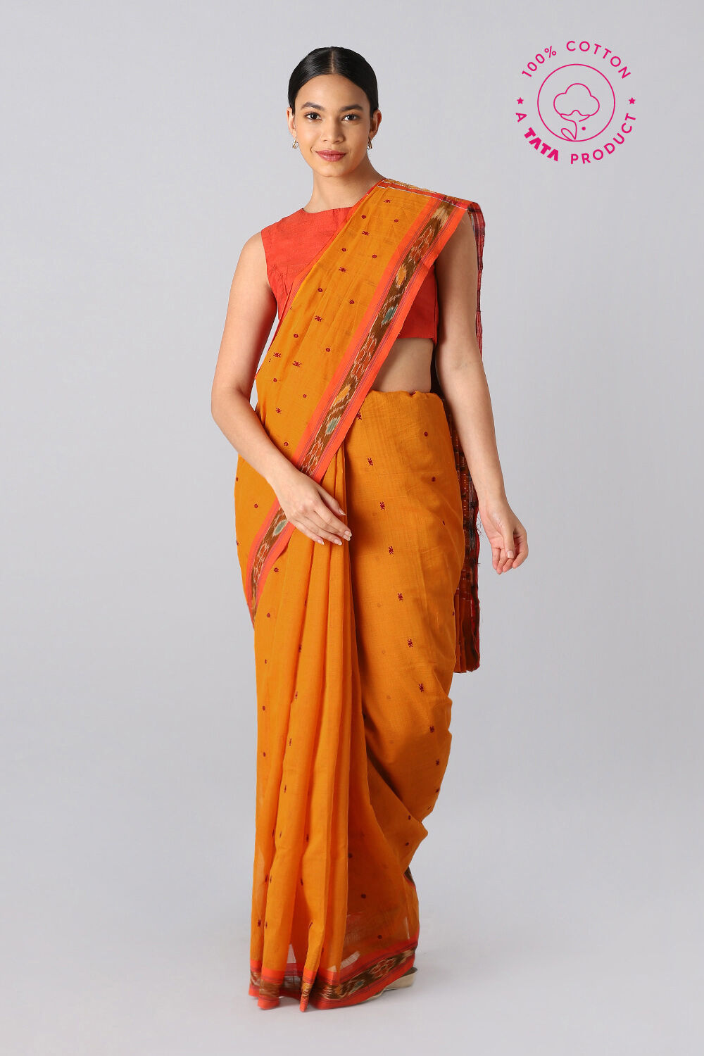 Yellow Pure Cotton Sambalpuri Ikat Saree image number null