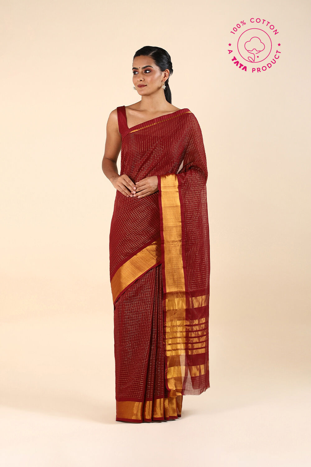 Dark Pure Red Cotton Venkatgiri Saree image number null