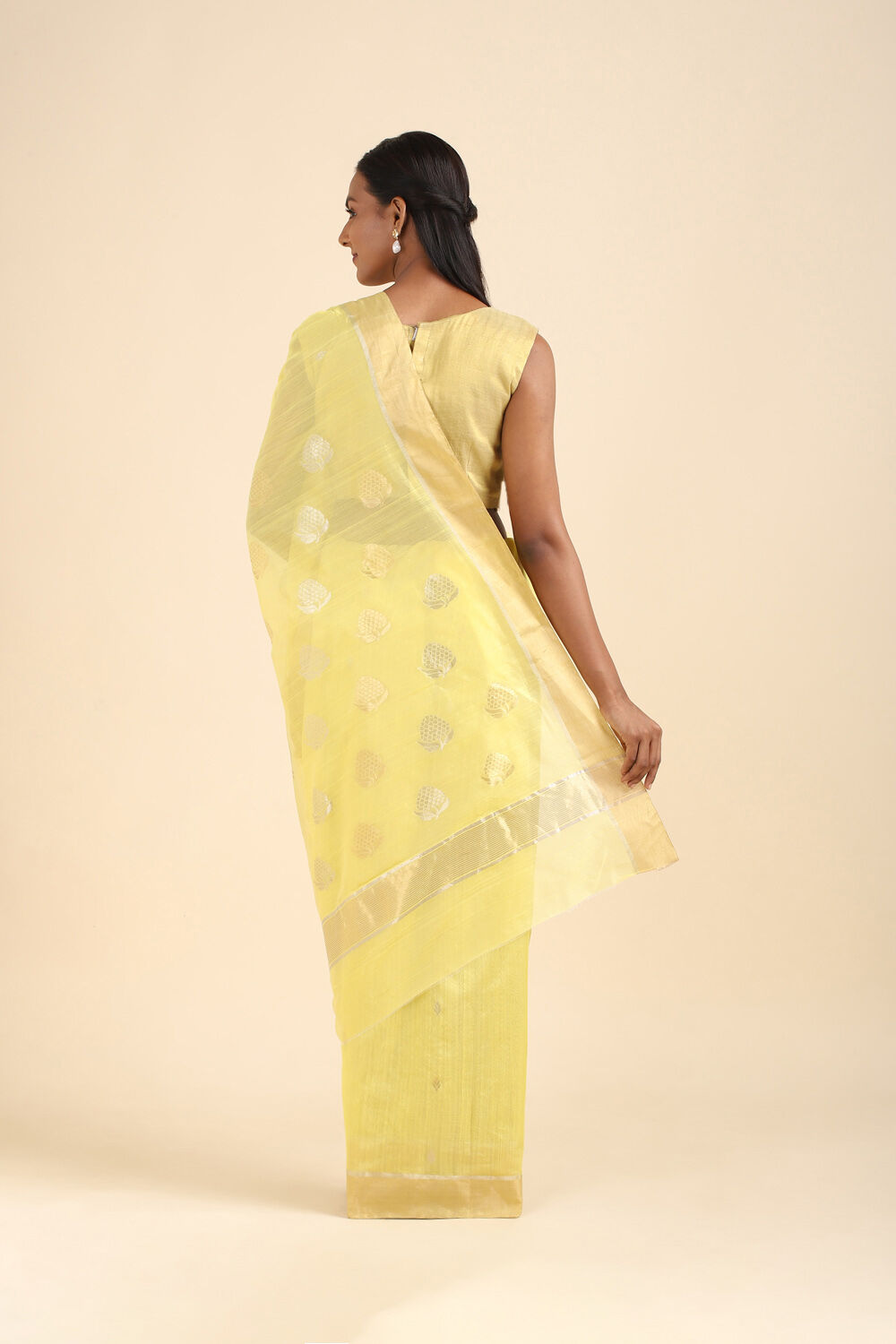 Yellow Pure Silk Cotton Chanderi Saree image number null