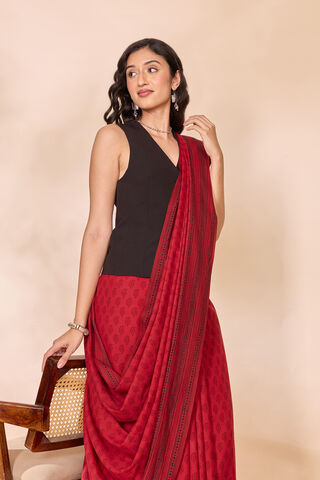 Red Bagh Block Printed Pure Cotton Saree image number