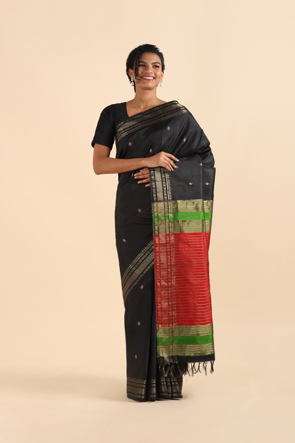 Black Pure Silk Soft Silk Saree image number null