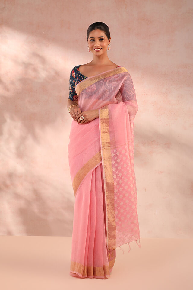 Pink Bhagalpur Woven Pure Silk Cotton Saree