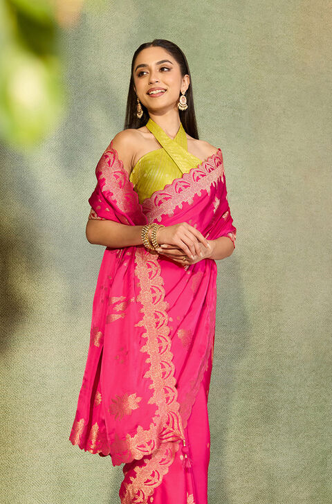 Pink Woven Design Pure Viscose Saree