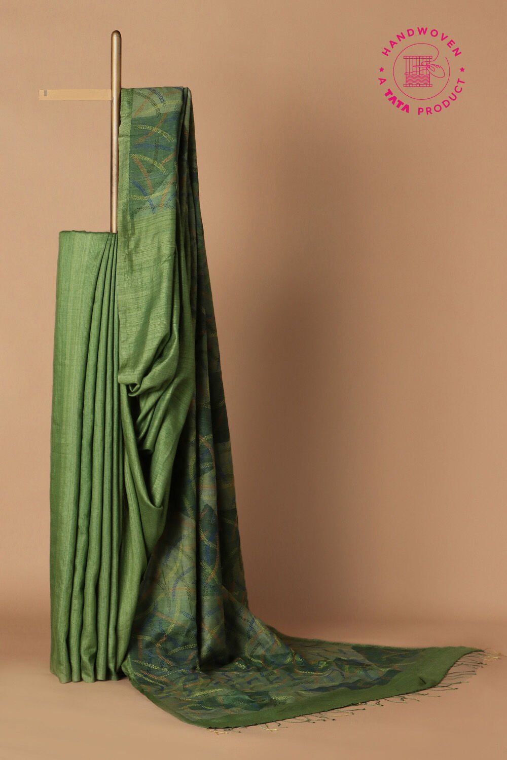 Green Pure Silk Tussar Jamdani Saree image number null