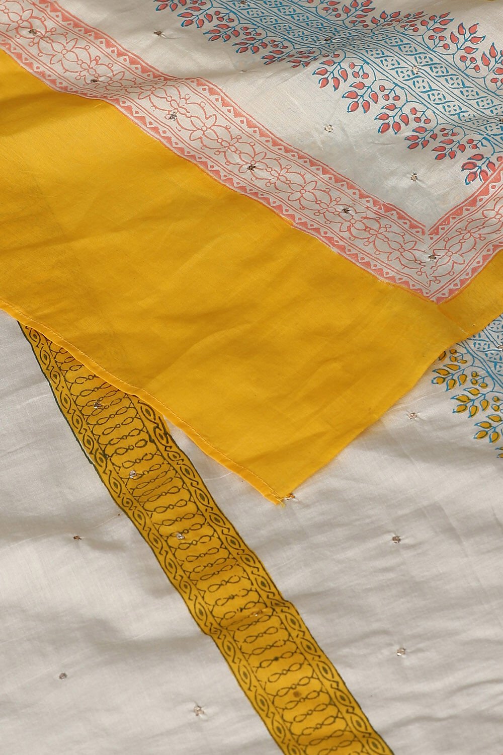 Off White Pure Silk Cotton Sanganeri Printed Saree image number null