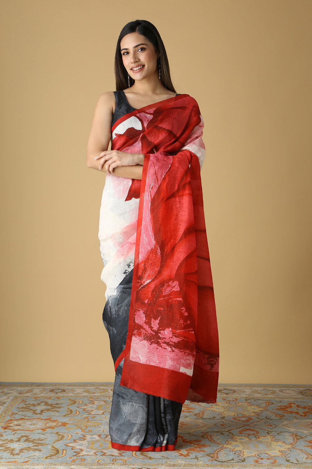 Multicolored Pure Silk Linen Printed Saree image number null