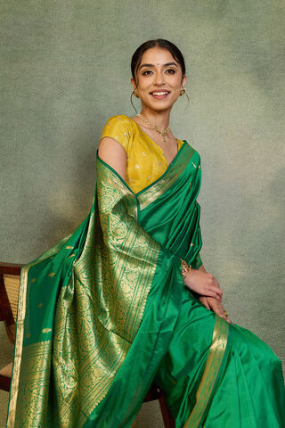 Green Silk Viscose Cutwork Banarasi Inspired Design Saree image number