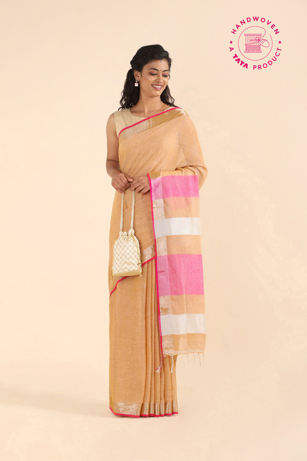 Beige Pure Cotton Bengal Saree image number null