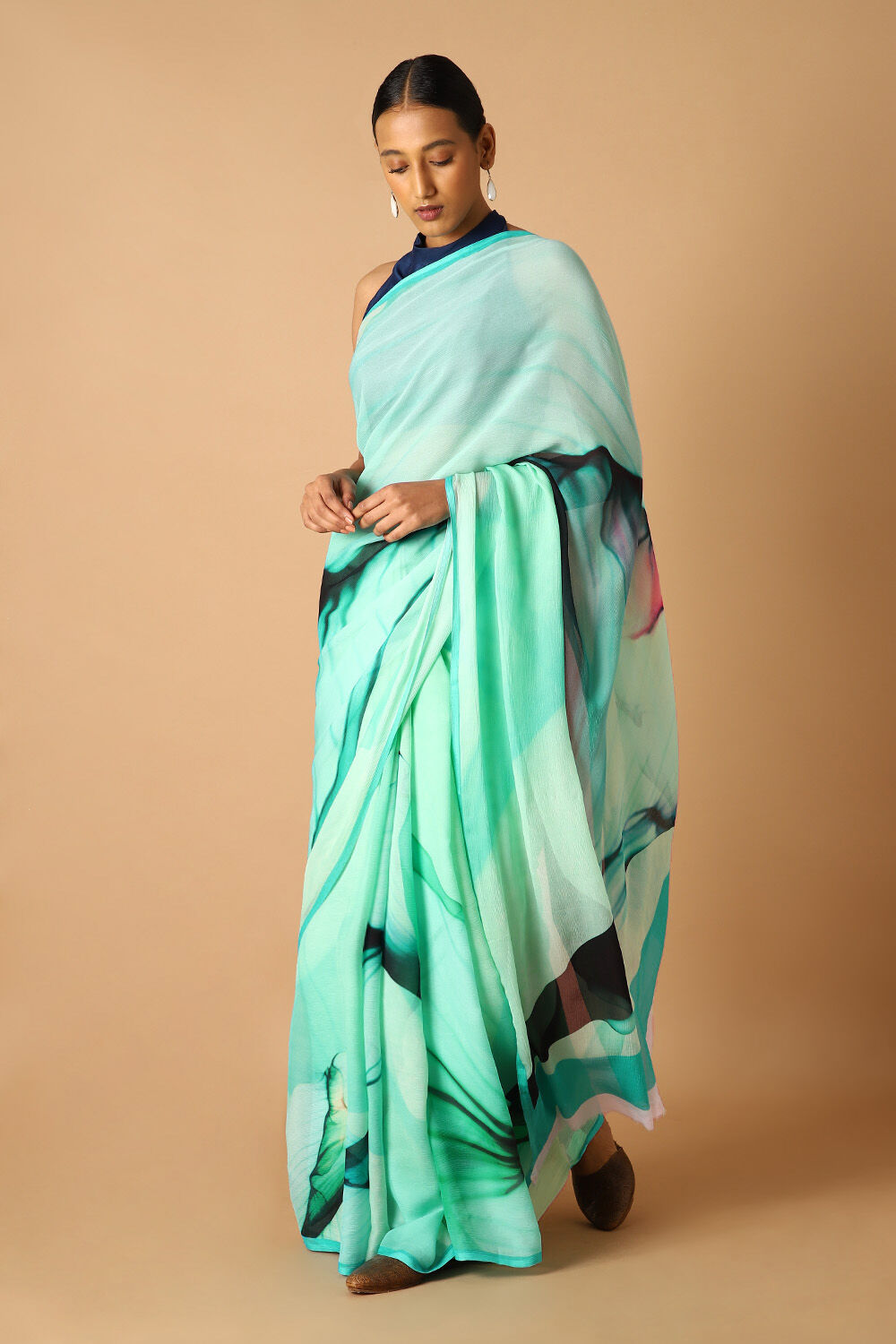 Light Green Pure Chiffon Digital Printed Saree image number null