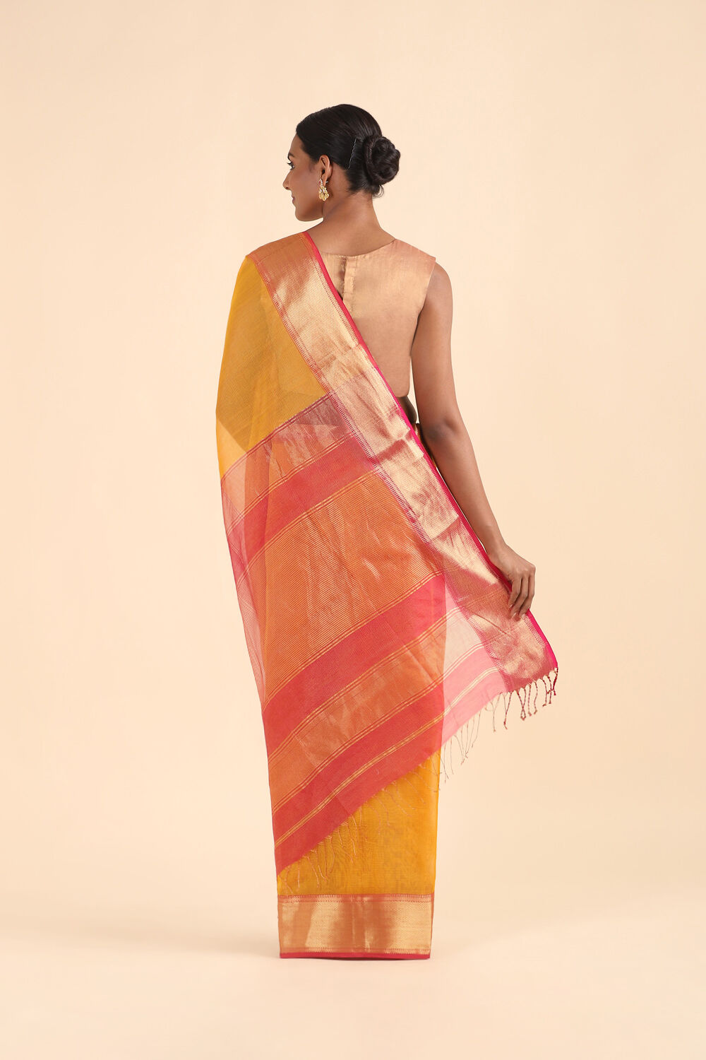 Yellow Pure Tissue Cotton Maheswari Saree image number null