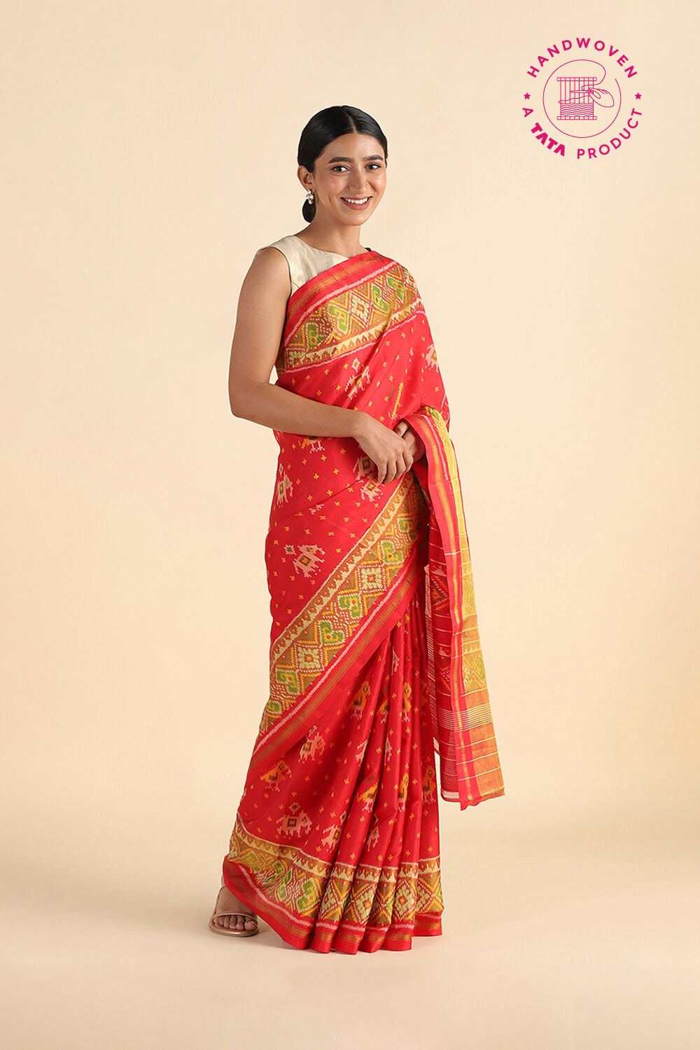Red Handwoven Rajkot Patola Ikat Pure Silk Saree image number null