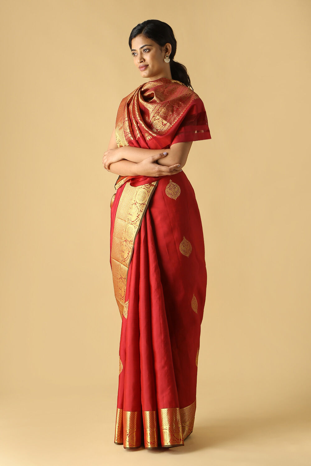 Dark Red Pure Silk Kanjivaram Saree image number null