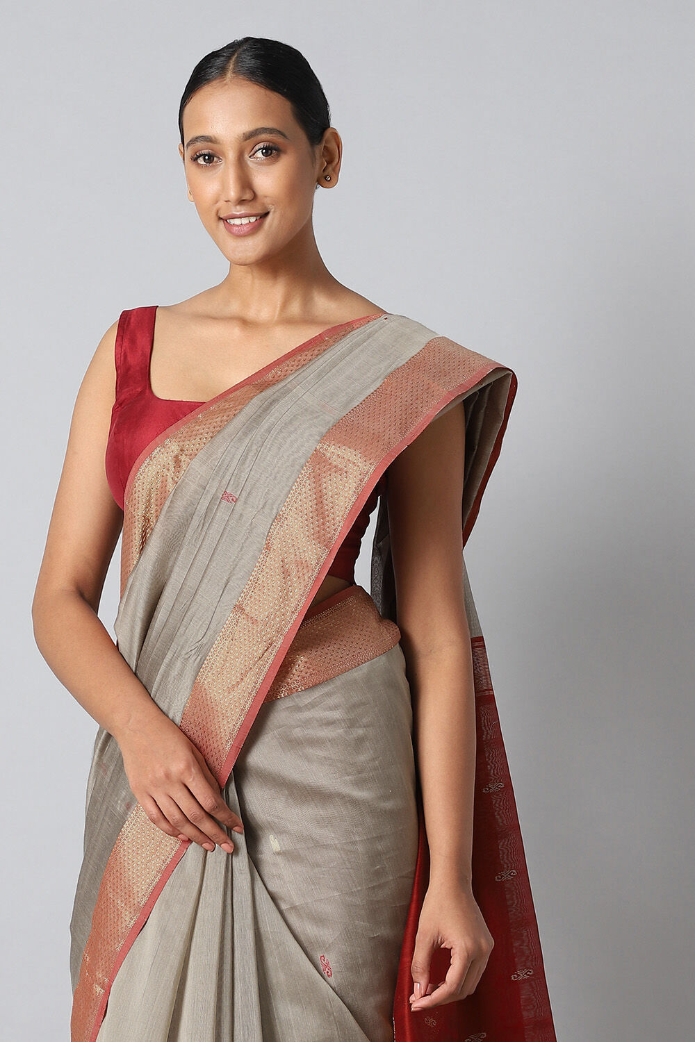 Grey Pure Silk Cotton Maheswari Saree image number null