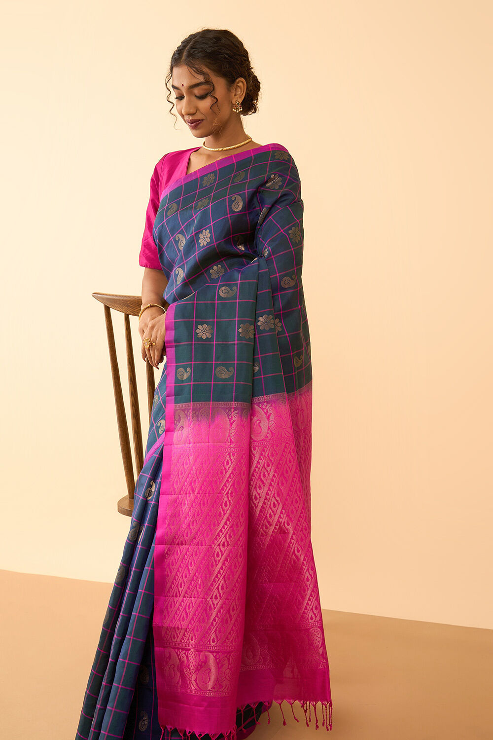 Dark Blue Woven Pure Soft Silk Saree image number null