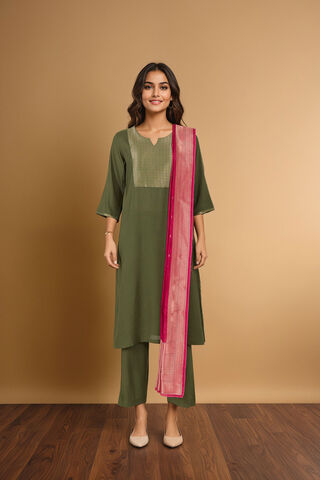 Green Brocade Pure Viscose Kurta Set thumbnail image number null