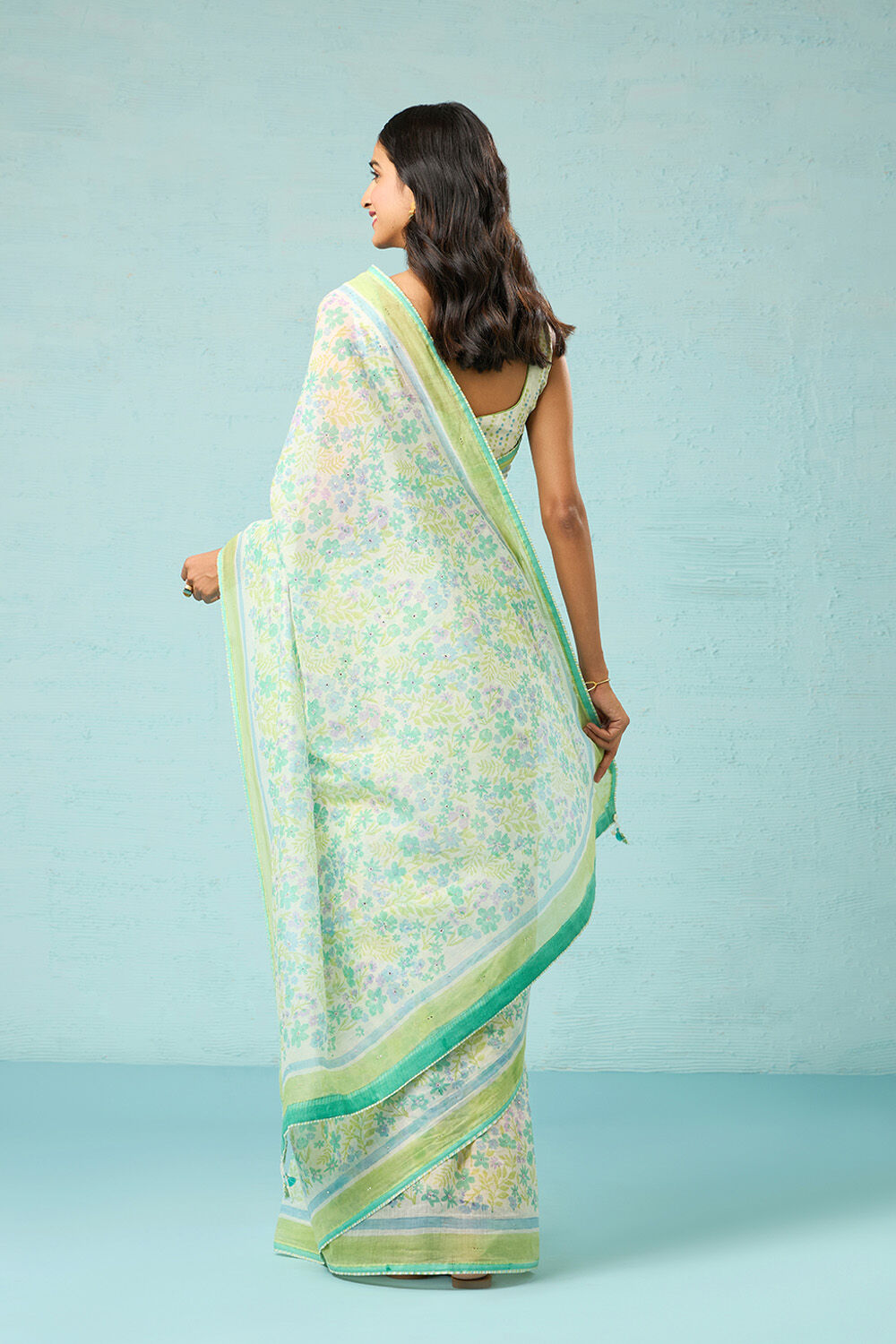 Green Rajasthan Pure Silk Cotton Printed Mukaish Saree image number null