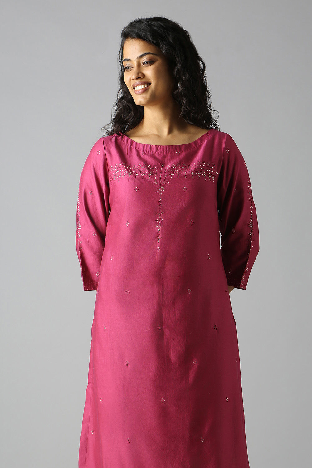Dark Pink Embroidered Kurta image number null