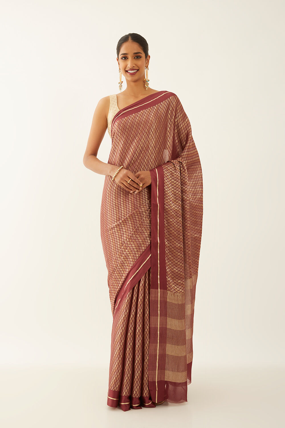Dark Red Pure Georgette Nouveau Saree image number null