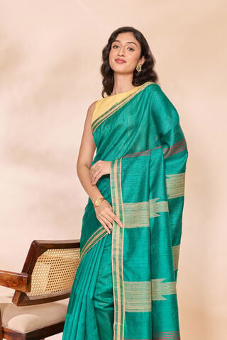 Dark Green Bhagalpur Woven Pure Tussar Silk Saree image number
