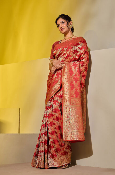 Orange Woven Viscose Saree