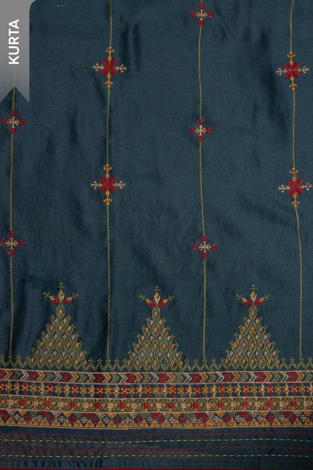 Dark Blue Pure Silk Cotton Embroidered Unstitched Suit Set image number null