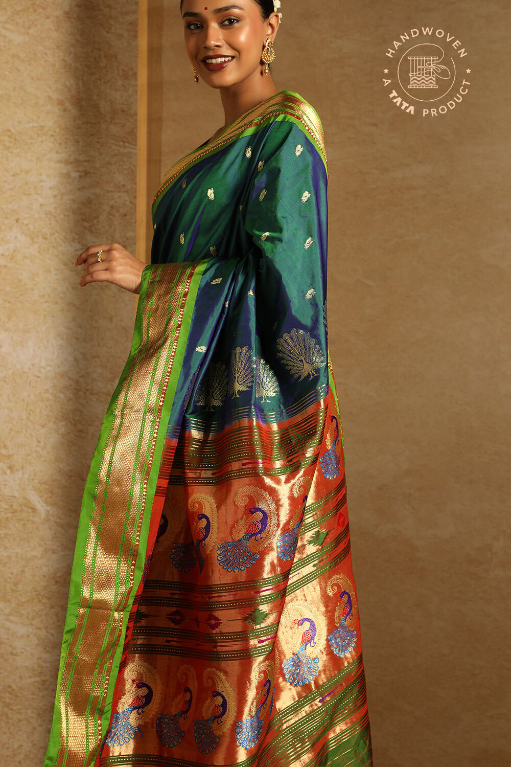 Green Pure Silk Paithani Saree image number null