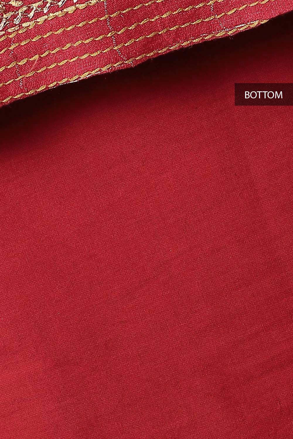 Dark Red Tussar Vanya Embroidered Unstitched Suit Set image number null