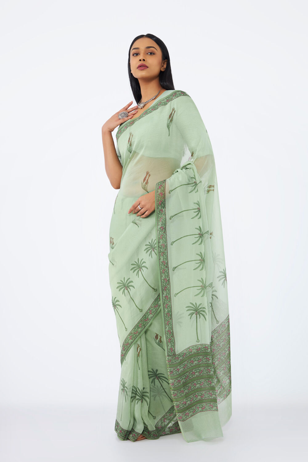 Green Viscose Organza Printed Saree image number null