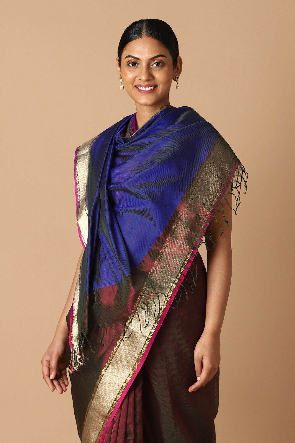 Brown Pure Cotton Tissue Maheswari Saree image number null