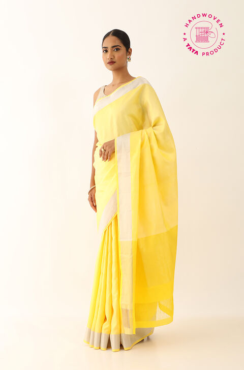 Light Yellow Pure Silk Woven South Saree