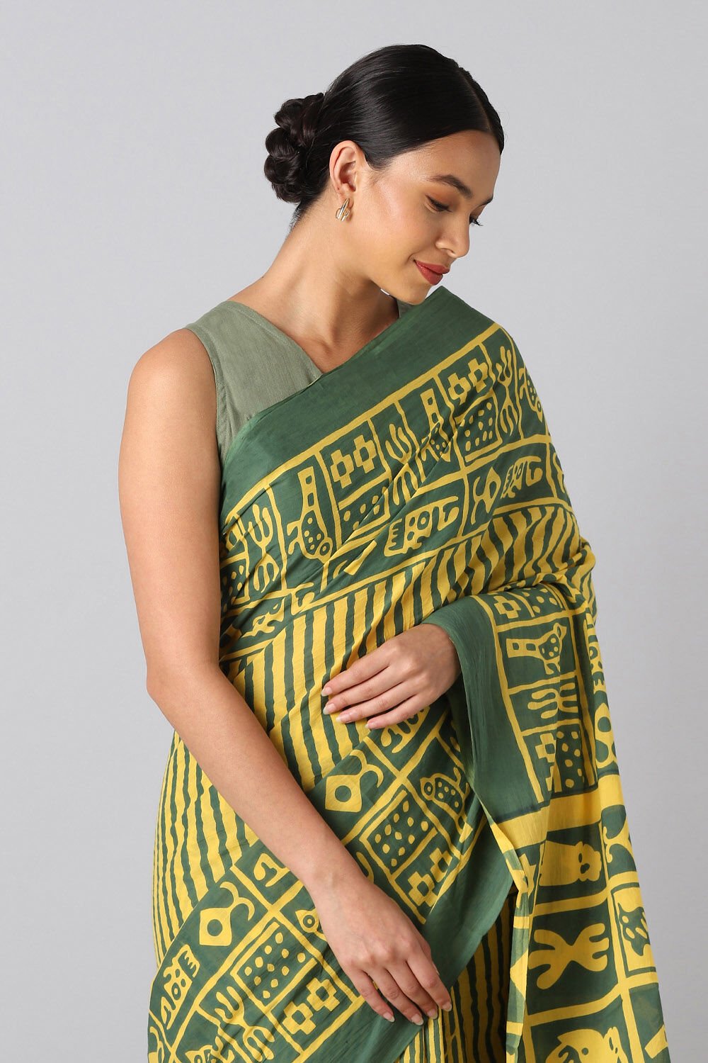 Yellow Pure Cotton Printed Saree image number null