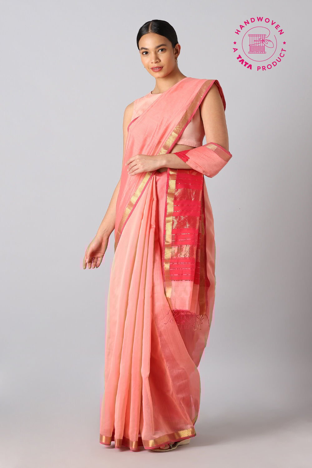 Light Orange Pure Silk Cotton Maheswari Saree image number null