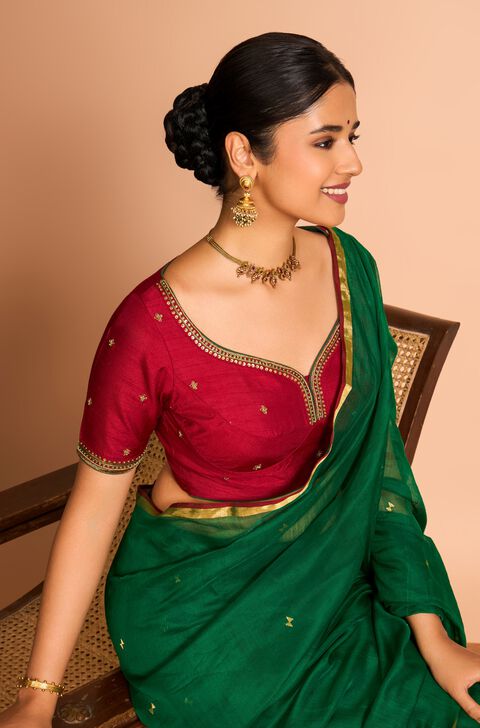 Red Viscose Embroidered Blouse