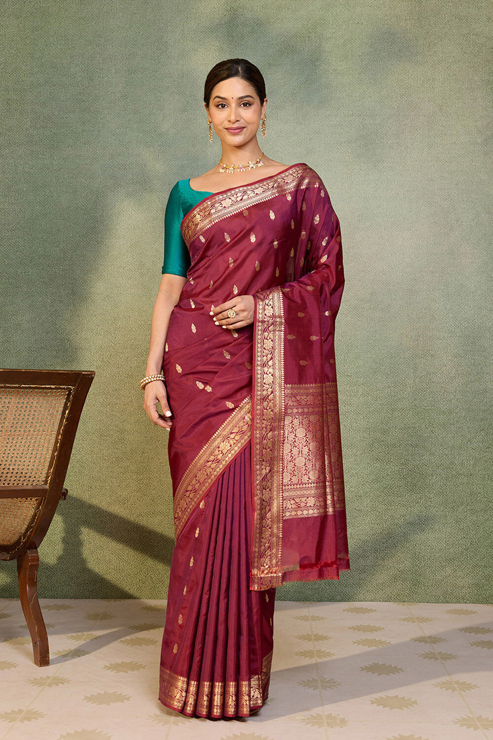 Purple Silk Viscose Cutwork Banaras  Saree image number null