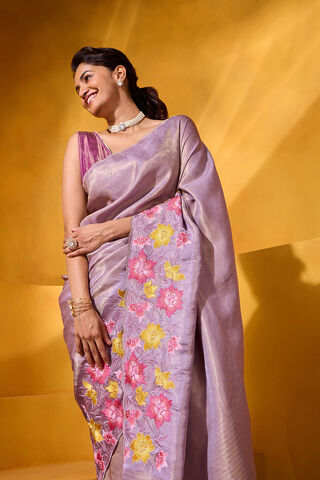 Violet Viscose Tissue Embroidered Saree thumbnail image number null