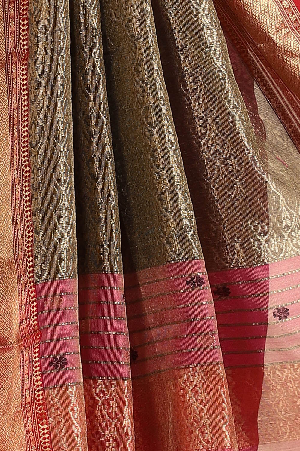 Dark Pink Pure Cotton Tissue Maheswari Saree image number null