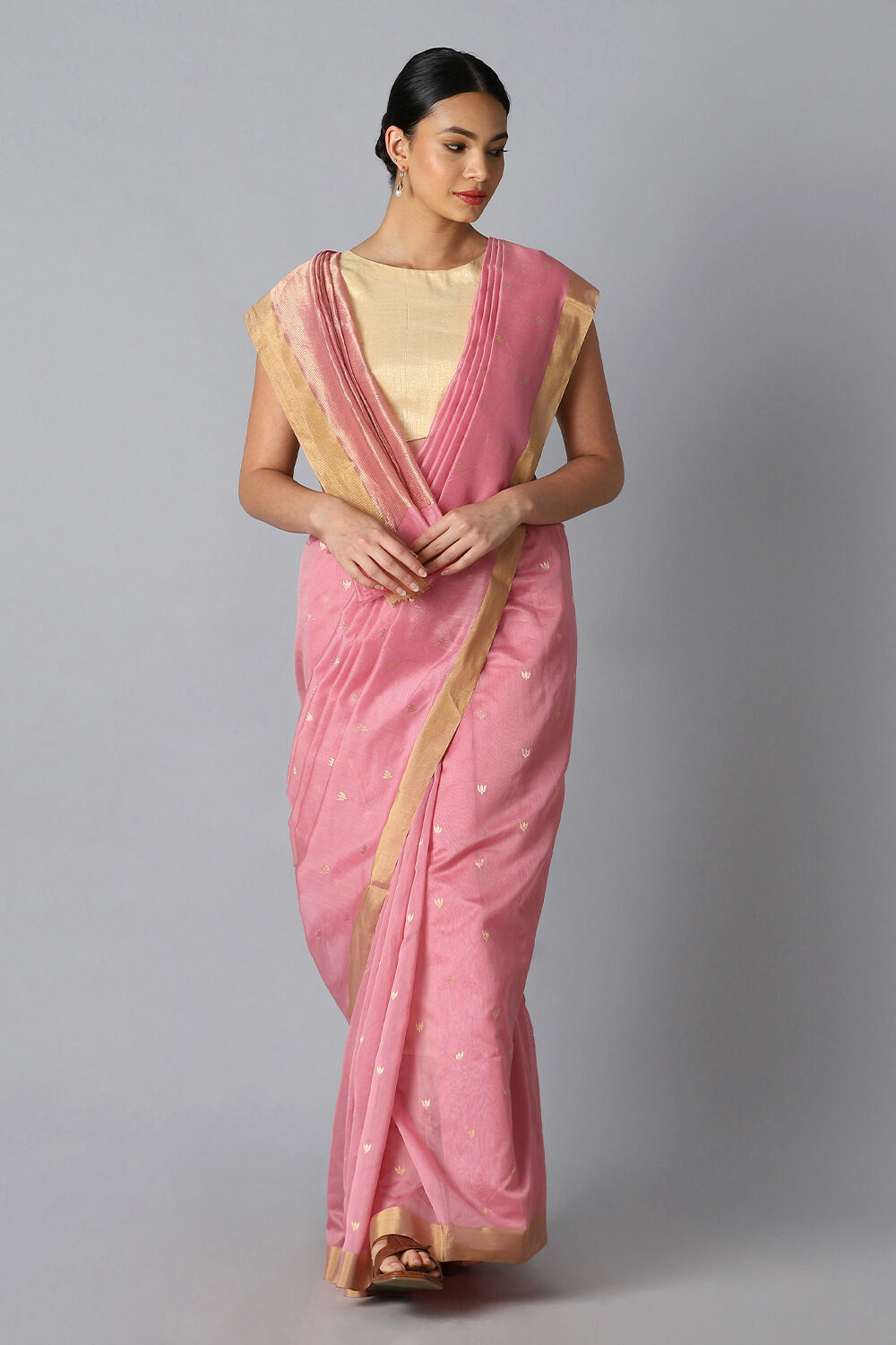 Pink Pure Silk Cotton Chanderi Saree image number null
