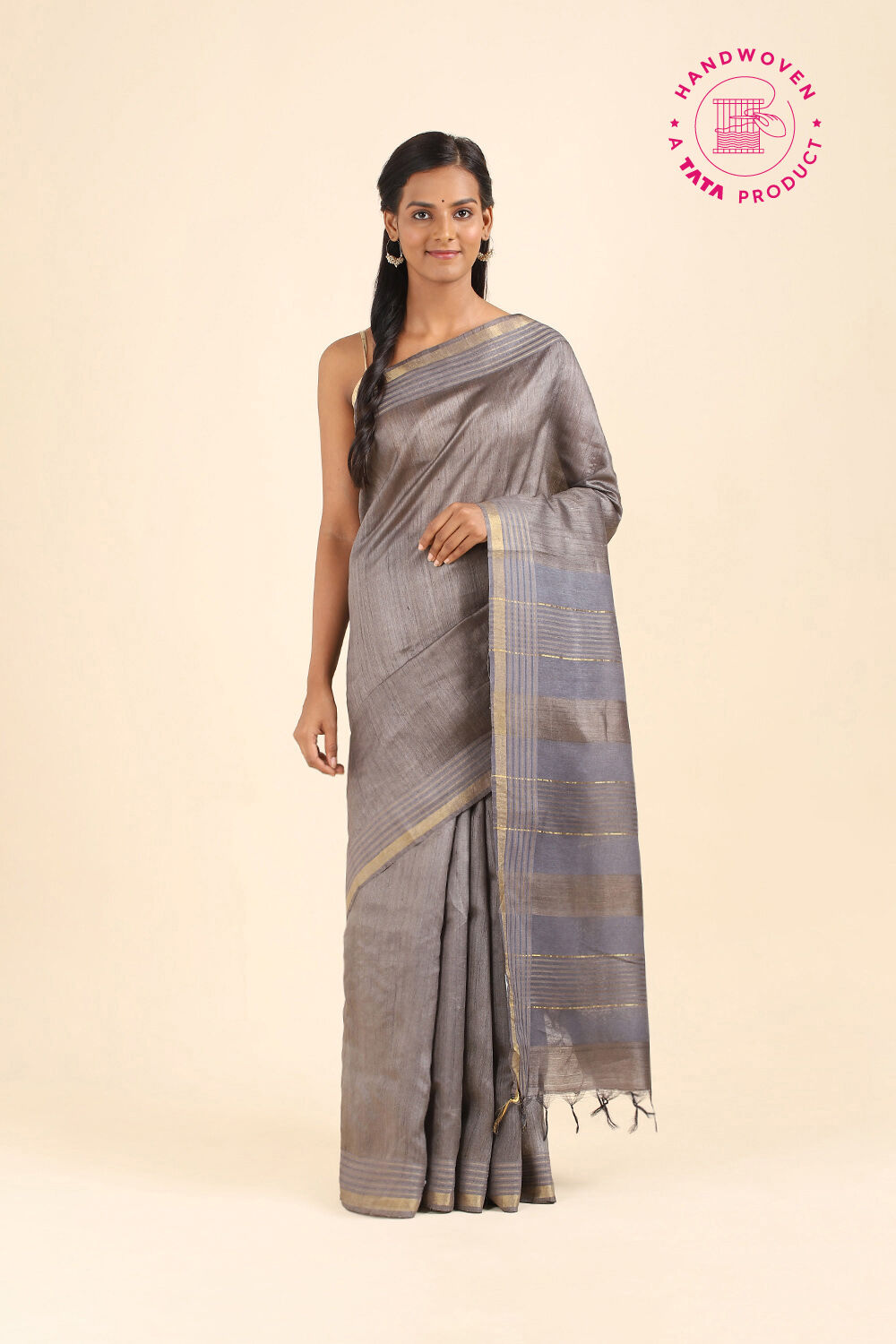 Grey Pure Tussar Silk Bhagalpuri Saree image number null
