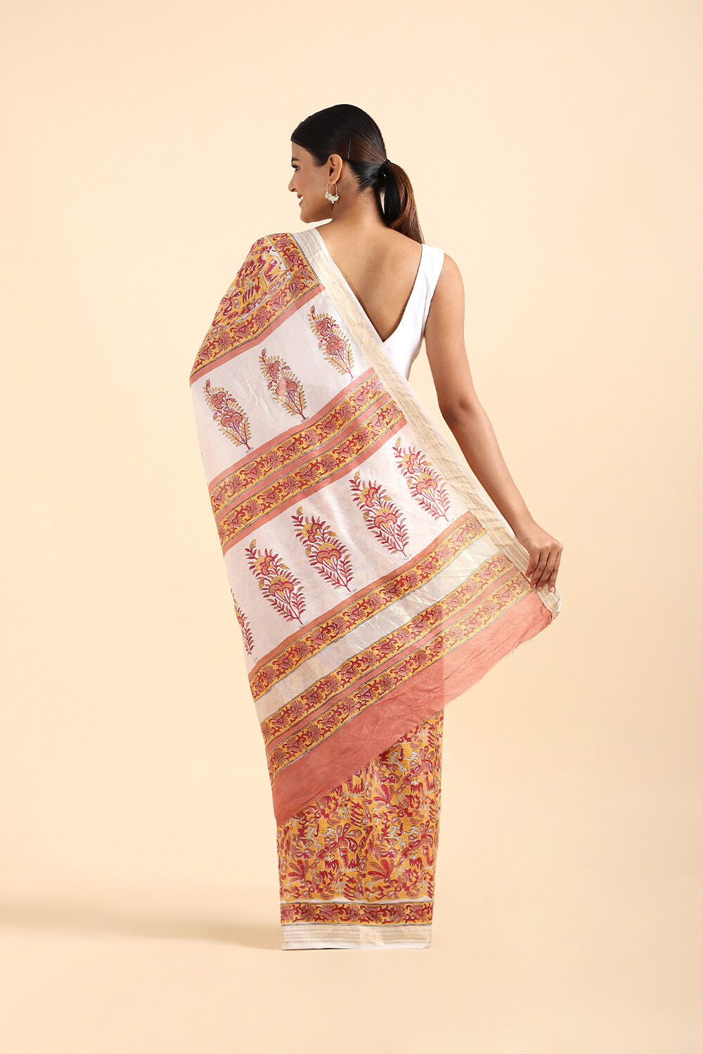 Orange Pure Silk Cotton Sanganeri Printed Saree image number null
