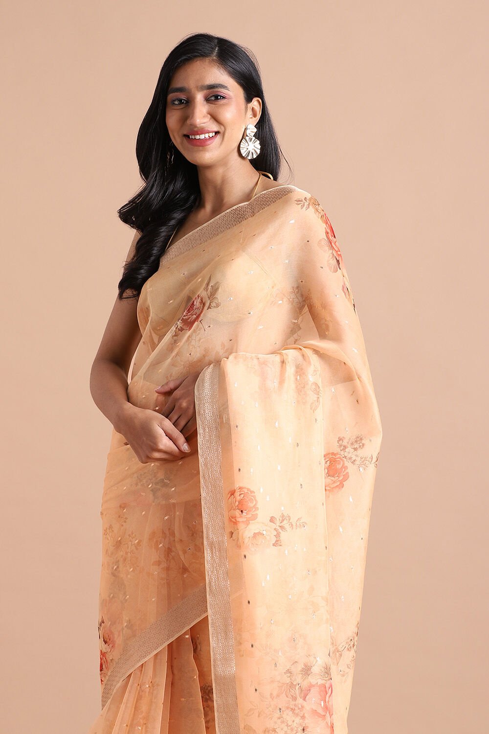 Light Pure Orange Embroidered Saree image number null