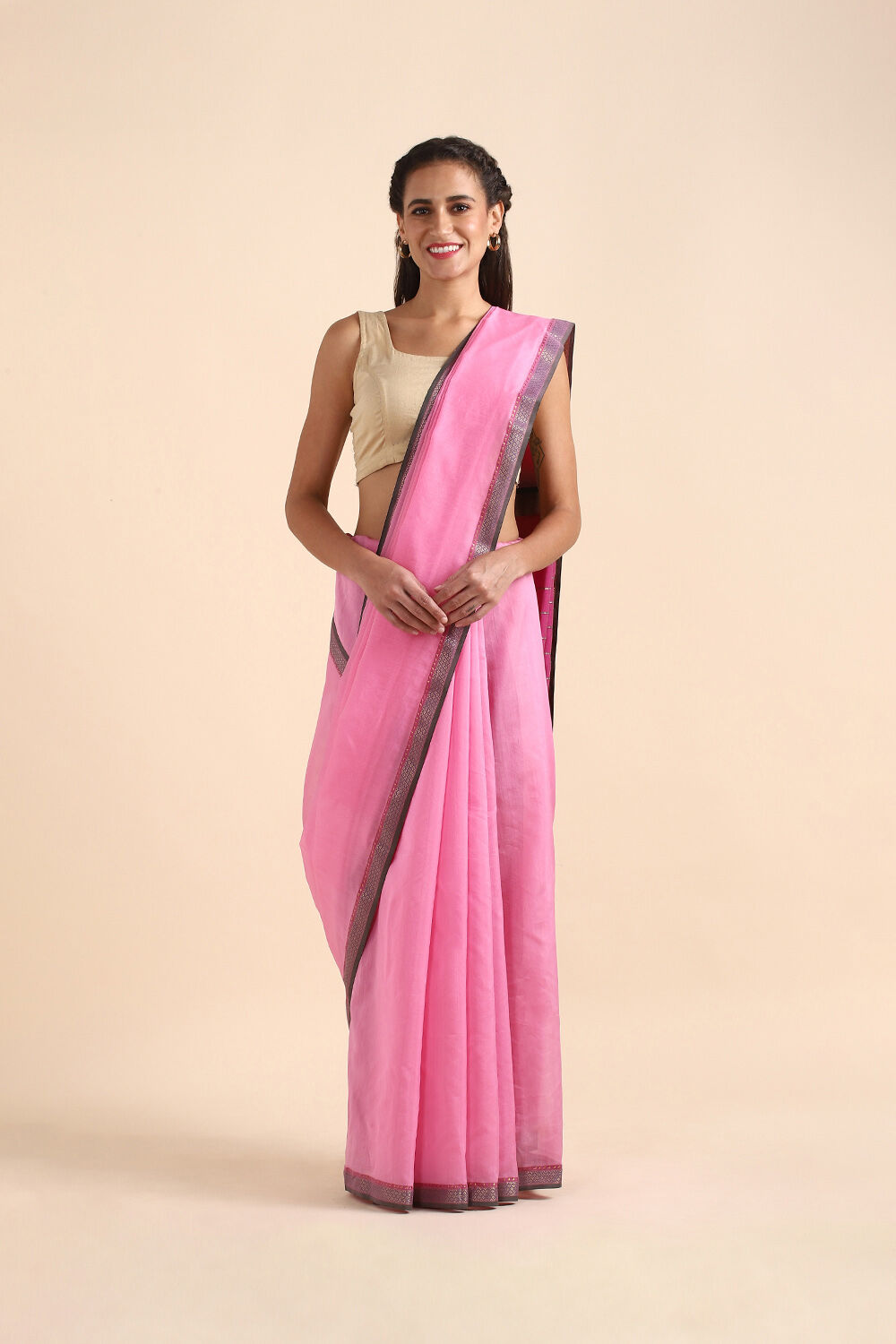 Light Pink Pure Silk Cotton Maheswari Saree image number null